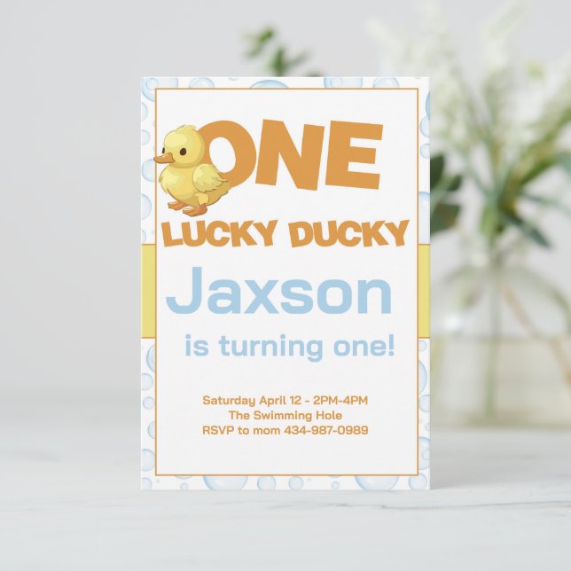 Invitation UN Lucky Ducky 1er anniversaire (Debout devant)