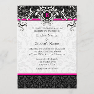 Invitation Un mariage avec un monogramme noir rose chaud A7 i