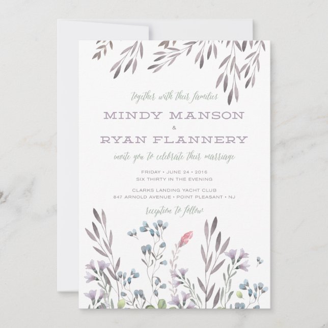 Invitation Un Mariage Fleur sauvage - Personnalisé pour Mindy (Devant)