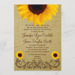 Invitation Un mariage rustique autour du Sunflower Burlap