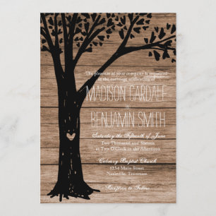 Invitation Un mariage rustique d'arbre cardiaque sculpté invi