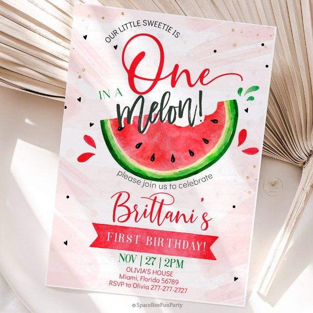 Invitation Un Melon Anniversaire 1ère Fête (Celebrate your little sweetheart’s first birthday with this adorable “One in a Melon” watermelon-the)