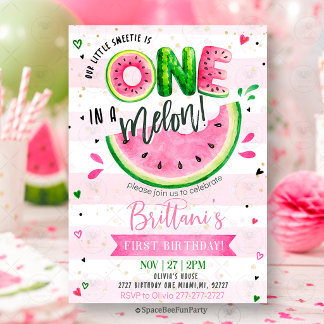 Invitation Un Melon Anniversaire 1ère Fête Pastèque 