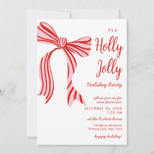 Invitation Un Noël joyeux Ruban Coquette Rose Rouge christmas