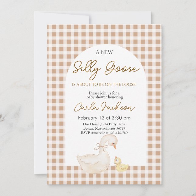Invitation Un Nouveau Baby shower D'Oie Silly (Devant)