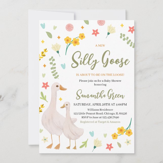 Invitation Un nouveau Baby shower d'oie stupide (Devant)
