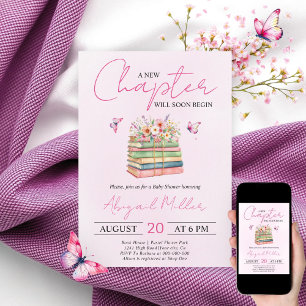 Invitation Un nouveau chapitre commence le livre floral fille