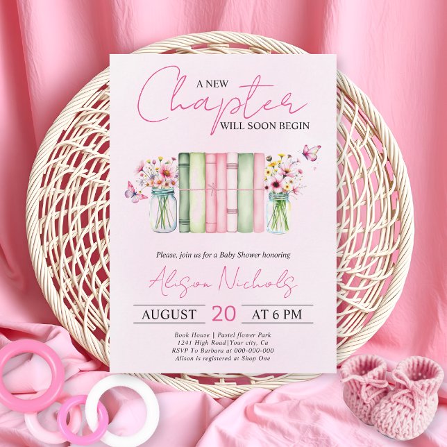 Invitation Un nouveau chapitre commence livre fille baby show (Créateur téléchargé)