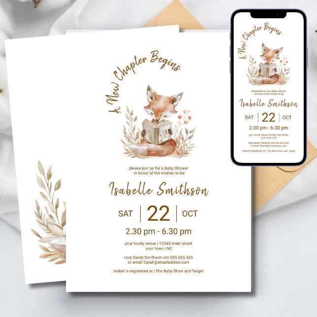 Invitation Un nouveau chapitre commence un Baby shower de liv (Créateur téléchargé)