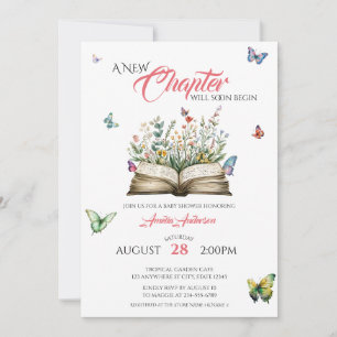 Invitation Un nouveau chapitre Livre floral aquarelle Papillo