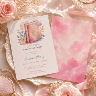 Invitation Un nouveau chapitre Livre rose aquarelle Shower de