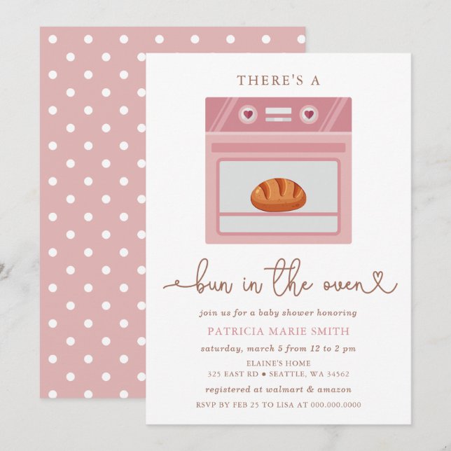 Invitation Un Pain Dans Le Baby shower Rose Fille Bébé Au Fou (Devant / Derrière)