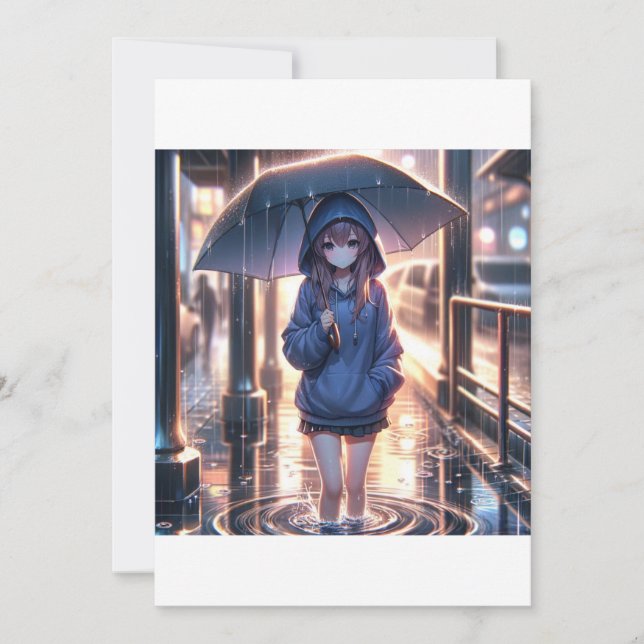 Invitation Un personnage solitaire sous un parapluie sur une  (Devant)