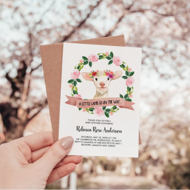 Invitation Un petit agneau sur le chemin Baby shower (Créateur téléchargé)
