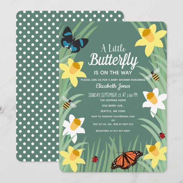 Invitation Un petit Baby shower à papillon (Devant / Derrière)