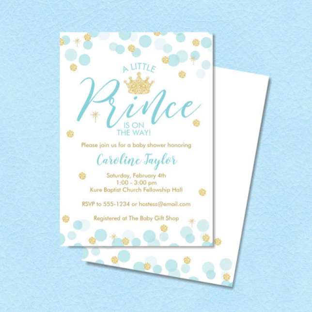 Invitation Un petit Baby shower  Blue Gold Parties scintillan (Créateur téléchargé)