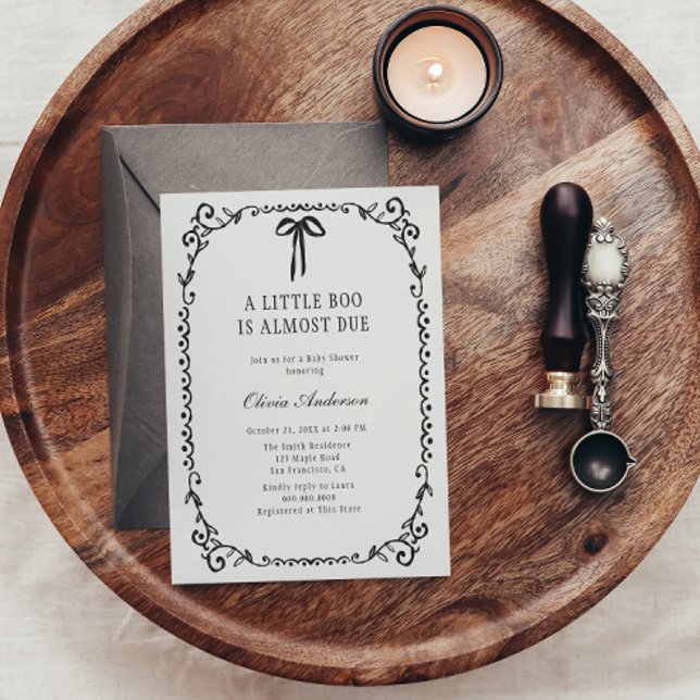 Invitation Un petit Baby shower Bow noir cadre Halloween (Créateur téléchargé)