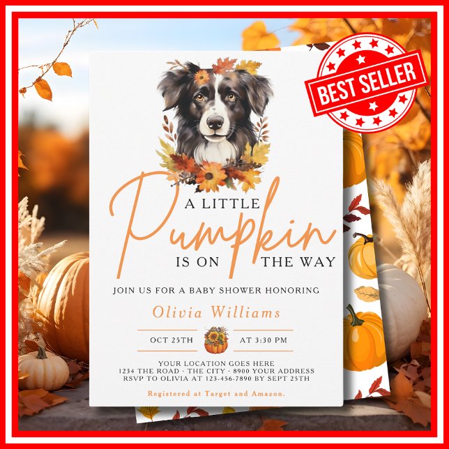 Invitation Un petit Baby shower Citrouille Automne CHIEN (A Little Pumpkin is on the Way Fall Autumn Dog Baby Shower Invitation)