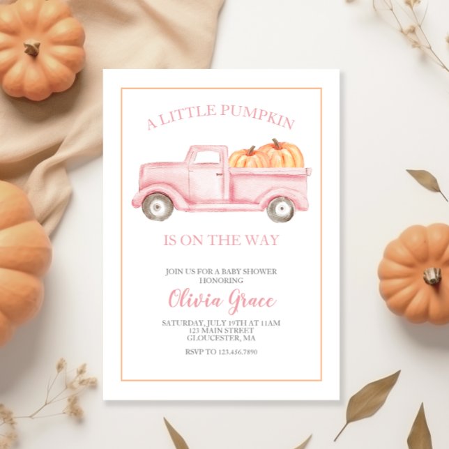 Invitation Un Petit Baby shower Citrouille Pink Truck Invitat (Créateur téléchargé)