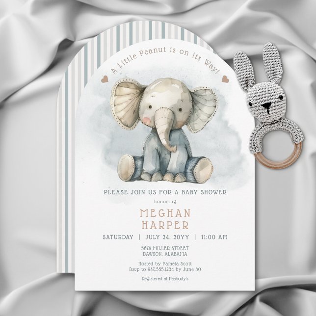 Invitation Un petit Baby shower d'arche bleu d'éléphant d'ara (A Little Peanut Elephant Blue Arch Baby Shower Invitation)