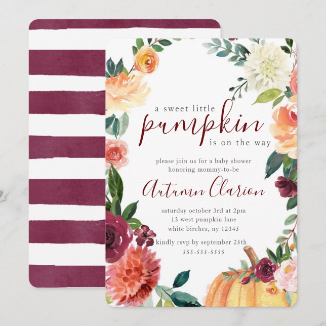 Invitation Un petit Baby shower d'automne doux et Citrouille (Devant / Derrière)