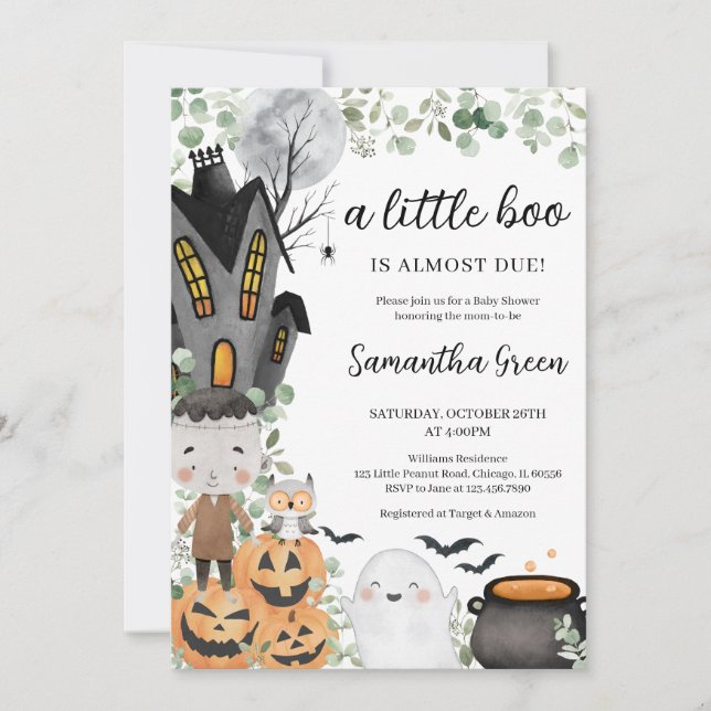 Invitation Un Petit Baby shower De Boo Pour Garçon De Verdure (Devant)