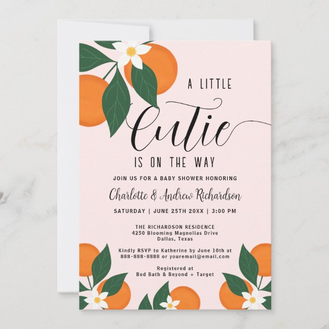 Invitation Un Petit Baby shower De Couples Orange Citrus (Devant)