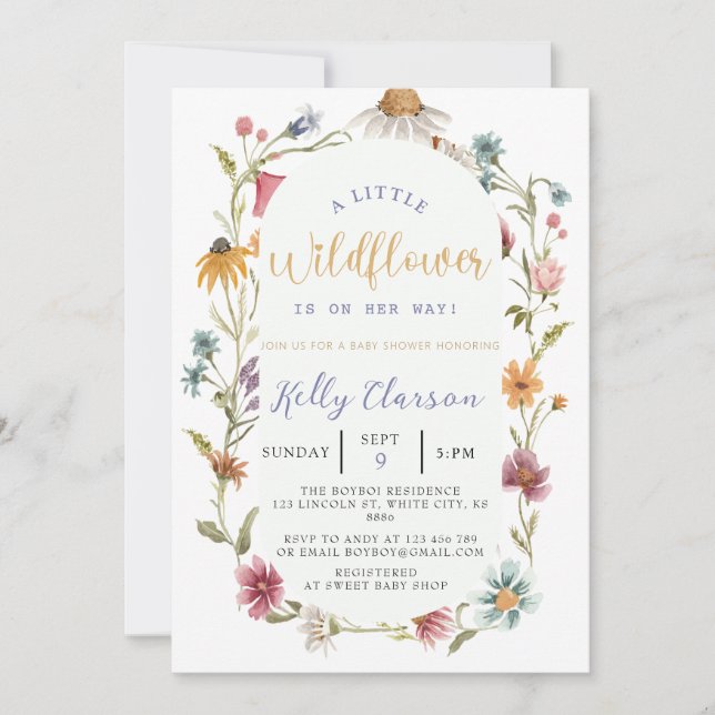 Invitation Un petit Baby shower de fille Boho Fleur sauvage (Devant)