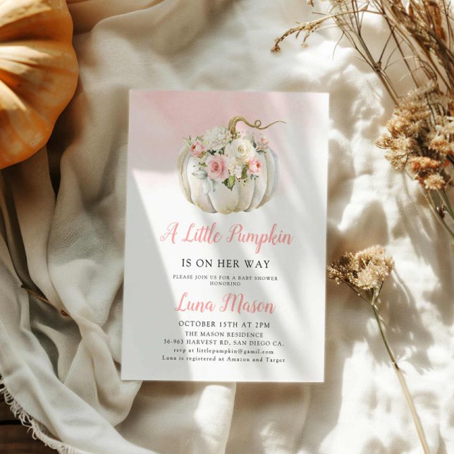 Invitation Un petit Baby shower de fille Citrouille (Pink Fall Girl Baby Shower Invitation)