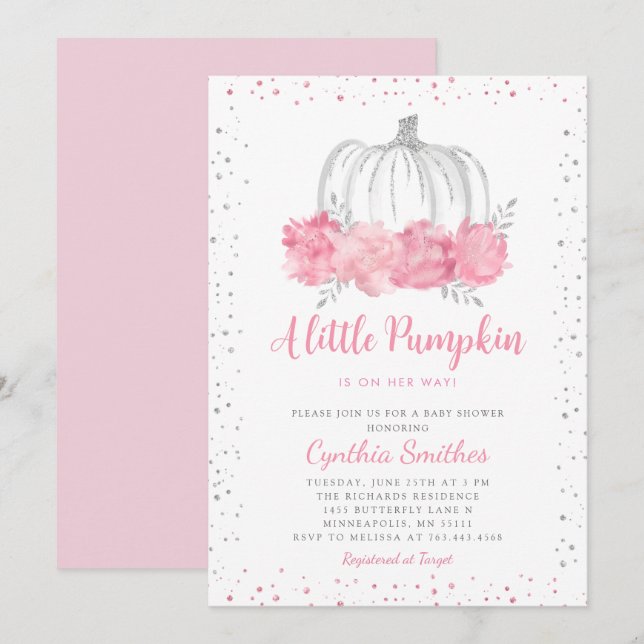 Invitation Un petit Baby shower de fille Citrouille (Devant / Derrière)