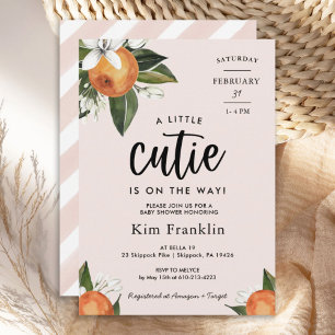Invitation Un petit BABY SHOWER de fille Clementine Orange