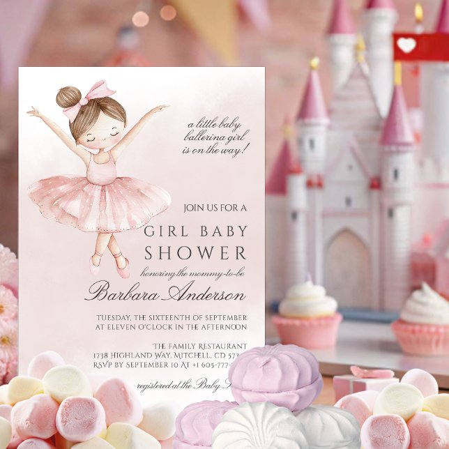 Invitation Un petit Baby shower de fille d'aquarelle Ballerin (A Little Ballerina Watercolor Girl Baby Shower Invitation)