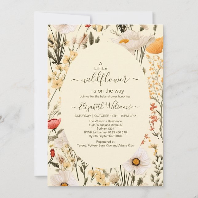 Invitation Un petit Baby shower de fille Fleur sauvage (Devant)