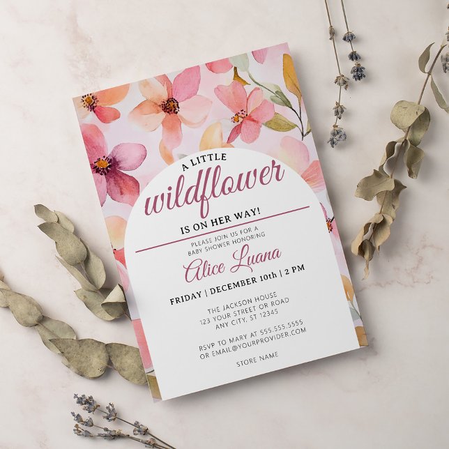 Invitation Un petit Baby shower de fille Fleur sauvage (Créateur téléchargé)