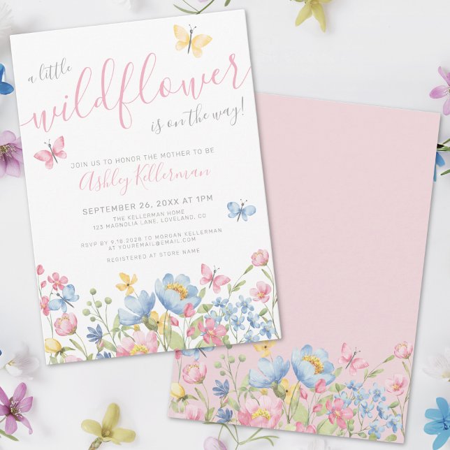 Invitation Un petit Baby shower de fille Fleur sauvage (A Little Wildflower Girl Baby Shower Invitation)