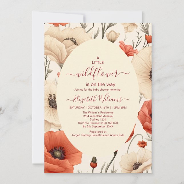 Invitation Un petit Baby shower de fille Fleur sauvage (Devant)