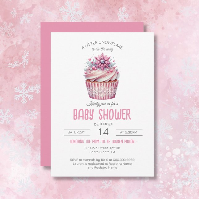 Invitation Un Petit Baby shower De Fille Rose Cupcake De Flam (A Little Snowflake Cupcake Pink Girl Baby Shower Invitation)