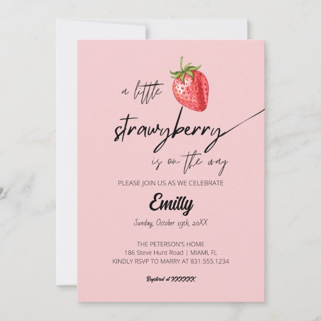 Invitation Un Petit Baby shower De Fraise (Devant)