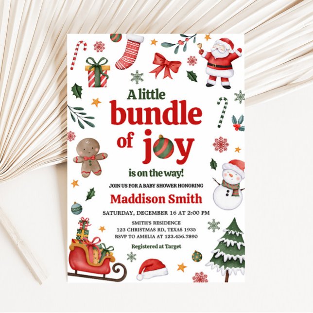 Invitation Un petit Baby shower de joie (Christmas Bundle of Joy Baby Shower Invitation)