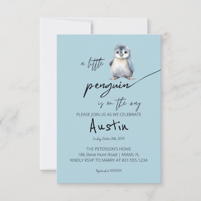 Invitation Un petit Baby shower de pingouin (Devant)