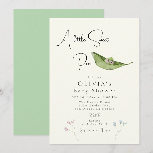 Invitation Un Petit Baby shower De Pois Sucré (Devant / Derrière)