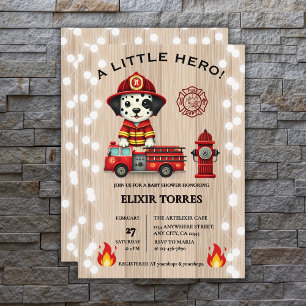 Invitation Un petit Baby shower de pompier de camion de héros
