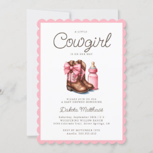 Invitation Un petit Baby shower de rodéo occidental rose
