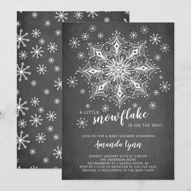 Invitation Un petit Baby shower de snowflake Chalkboard (Devant / Derrière)