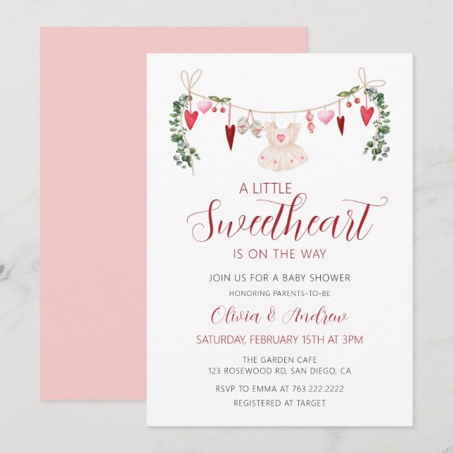 Invitation Un petit Baby shower de Valentine un peu amoureuse (Devant / Derrière)