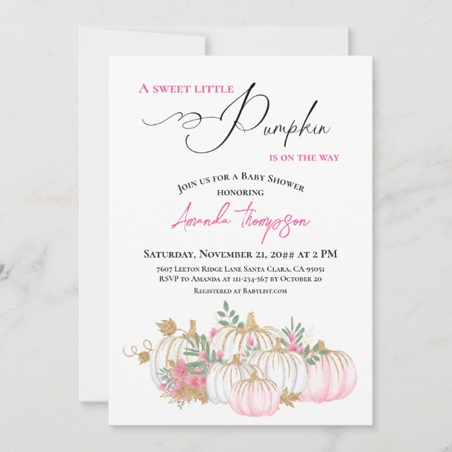 Invitation Un Petit Baby shower De Verdure Rose Citrouille Su (Devant)