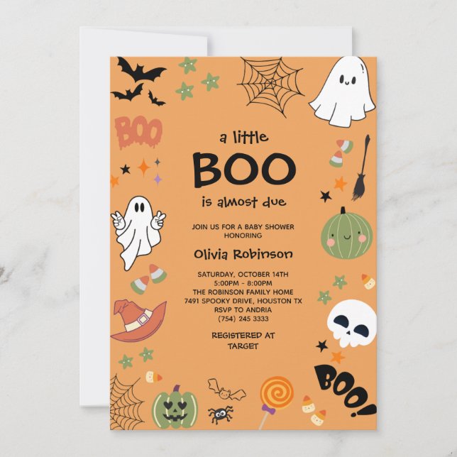 Invitation Un Petit Baby shower D'Halloween Boo Cute Ghost (Devant)