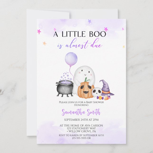 Invitation Un petit Baby shower d'Halloween fille Boo (Devant)