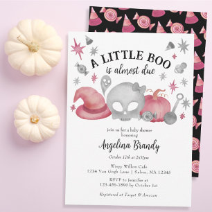Invitation Un petit Baby shower d'Halloween rose et gris