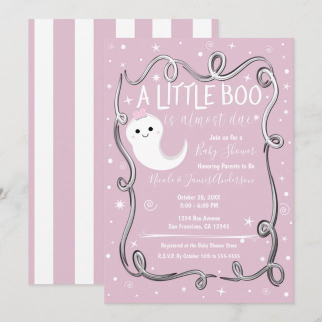 Invitation Un petit Baby shower d'Halloween rose Fantôme (Devant / Derrière)